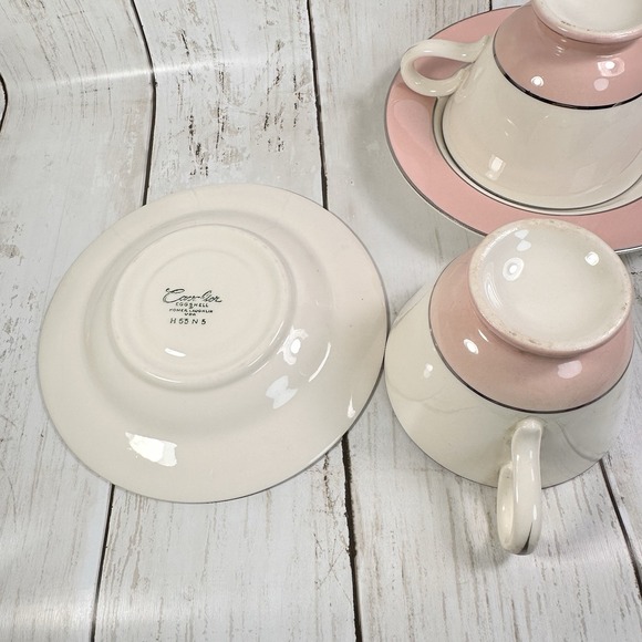 Set of 2‎ Homer Laughlin Vtg Egg Shell China Cavalier w Pink Rim Cups & Saucers - Picture 4 of 12